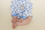 Bubble Romper | Checkered Smiley Blue