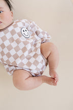 Bubble Romper | Checkered Smiley Latte