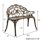Outdoor Cast Aluminum Patio Bench Antique Rose