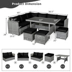 7 Pieces Patio Rattan Dining Furniture Sectional Sofa Set with Wicker Ottoman
