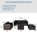 6 Pcs Patio Rattan Furniture Set with Sectional Cushion