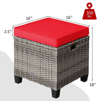 2 Pieces Patio Rattan Ottoman Seat with Removable Cushions-Navy