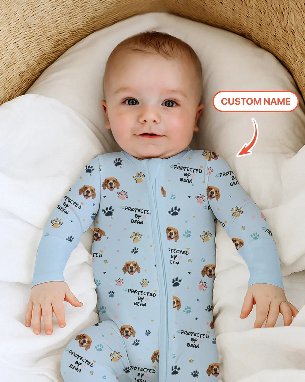 Custom Dogs Photo "Protected By" Bamboo Convertible Zippered Romper