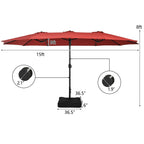 15 Feet Double-Sided Twin Patio Umbrella with Crank and Base-Red
