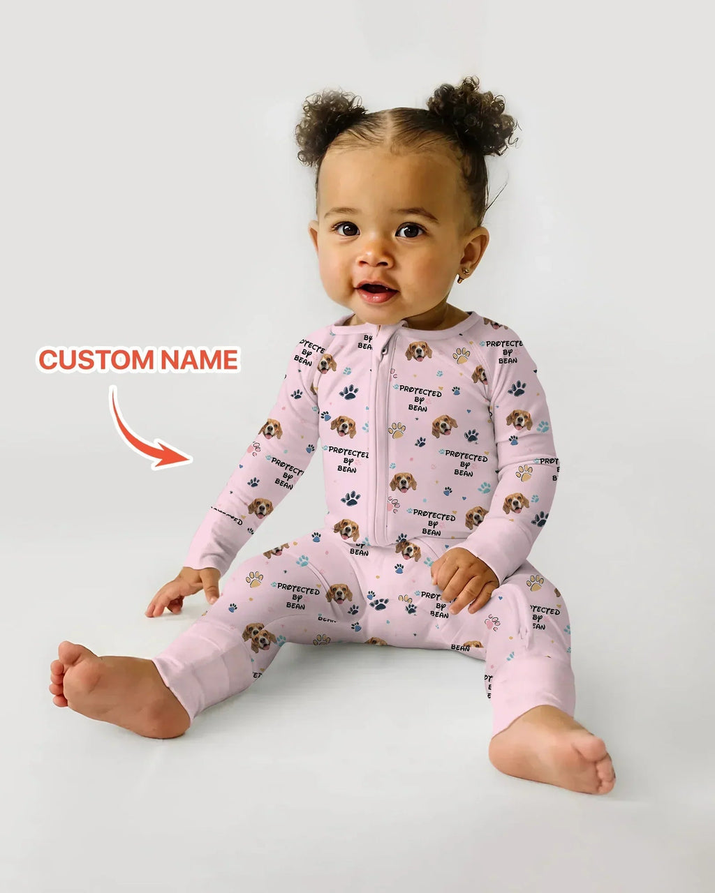 Custom Dogs Photo "Protected By" Bamboo Convertible Zippered Romper