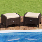 2 Pieces Outdoor Patio PE Wicker Ottomans with Removable Cushions