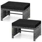 2 Pieces Patio PE Rattan Ottomans with Soft Zippered Cushions for Deck