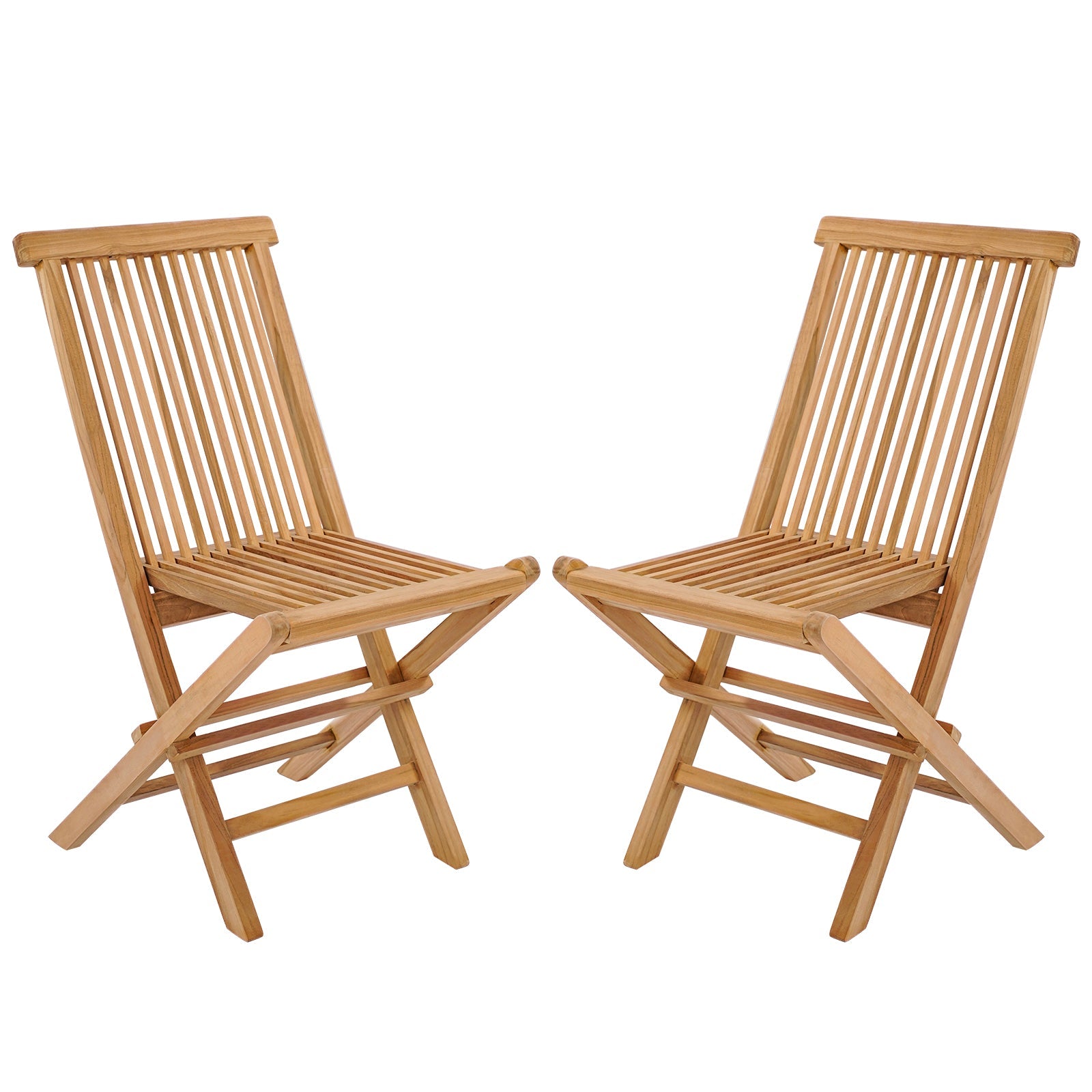 Set of 2 Indonesia Teak Patio Folding Chairs with High Back and Slatted Seat