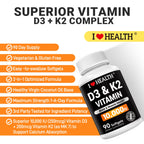 Vitamin D3 10000 IU with K2 (MK-7) Supplement – 90 Softgels – Non-GMO, Gluten-Free – Supports Bone, Heart & Immune Health – Enhanced Absorption – Made in USA