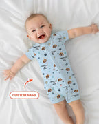 Custom Dog Photo Pattern "Protected By" Bamboo Shorty Zippered Romper