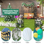 2 in 1 Garden Arbor with 2 Side Planters and 8 Ground Stakes-Black