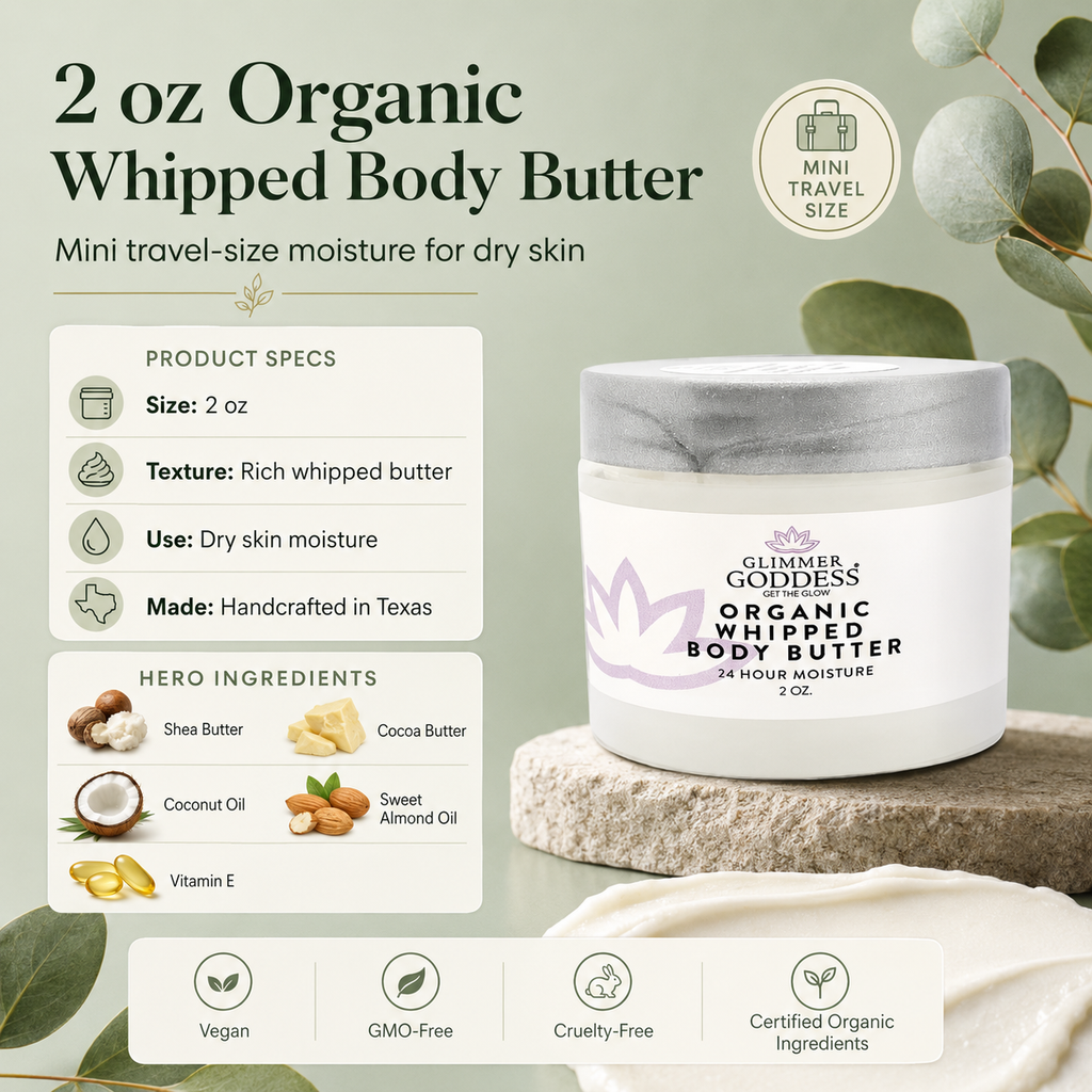 Organic Whipped Body Butter 2 oz – Mini Travel Size for Dry Skin & Eczema