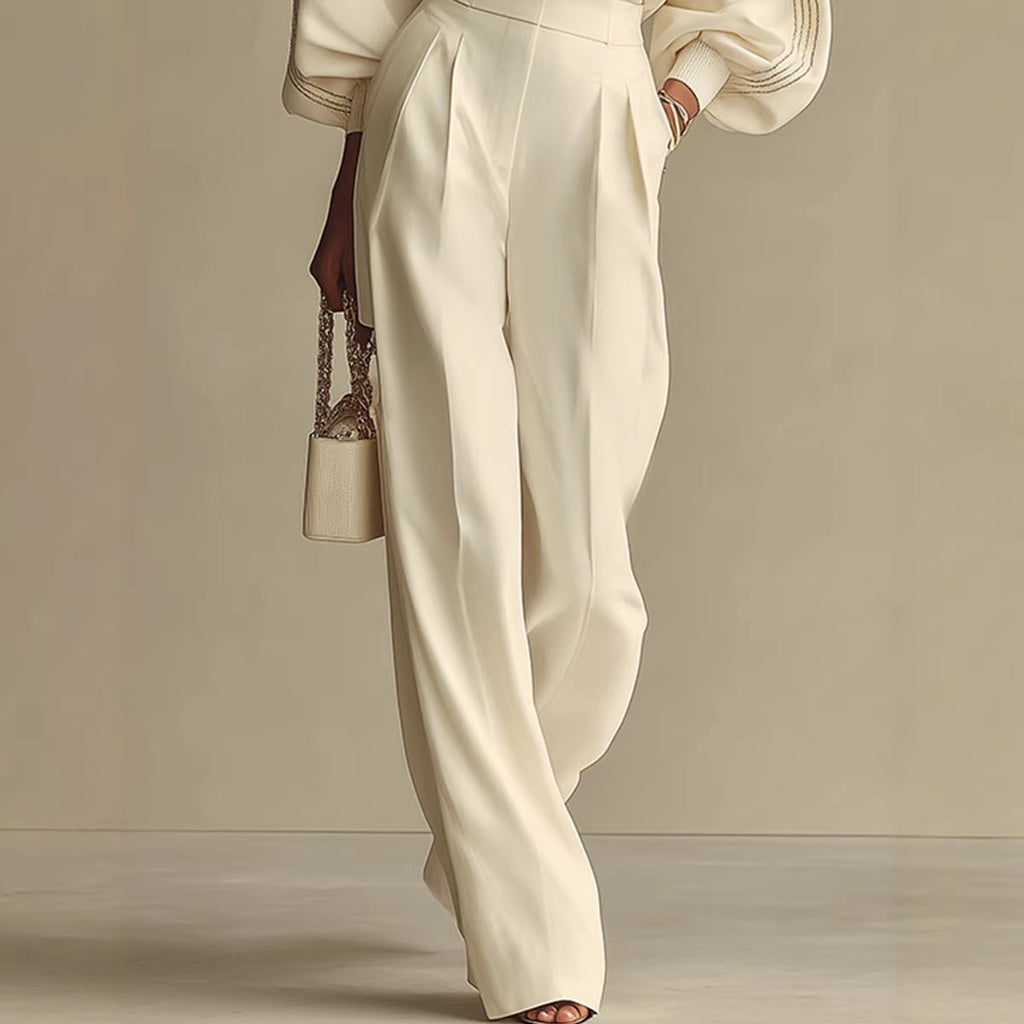 Women’s Round Neck Sweatshirt & Pants Set – Casual Long Sleeve Two-Piece Outfit