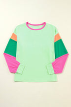 Dark Blue Color Block Sleeve Loose Fit Top
