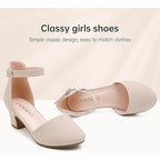 Laurmosa Big Girl Size 4 Pink Closed Toe 2" Chunky Heel Ankle Strap Sandal Shoes