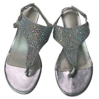 Dream Pairs Womens 8 Silver 2" Heel Sandal Rhinestone T Strap Open Toe Shoes