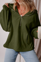 Orange Half Zipper Kangaroo Pockets Drop Shoulder Hoodie
