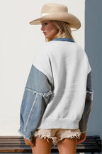 Double Take Star-Pattern Raw-Edge Long Sleeve Sweater