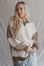 Delicacy Colorblock Patchwork Striped Sleeve Sweatshirt