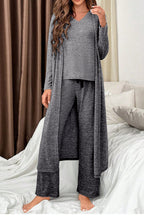 Delicacy 3pcs V Neck T Shirt Ribbon Knot Pants Open Duster 3pcs Lounge Set