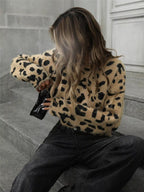 Leopard Fuzzy Knit Cropped Sweater