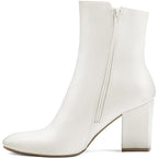 New Mysoft Womens Size 8 White Faux Leather 3" Block Heel Zip Ankle Boots w Flaw