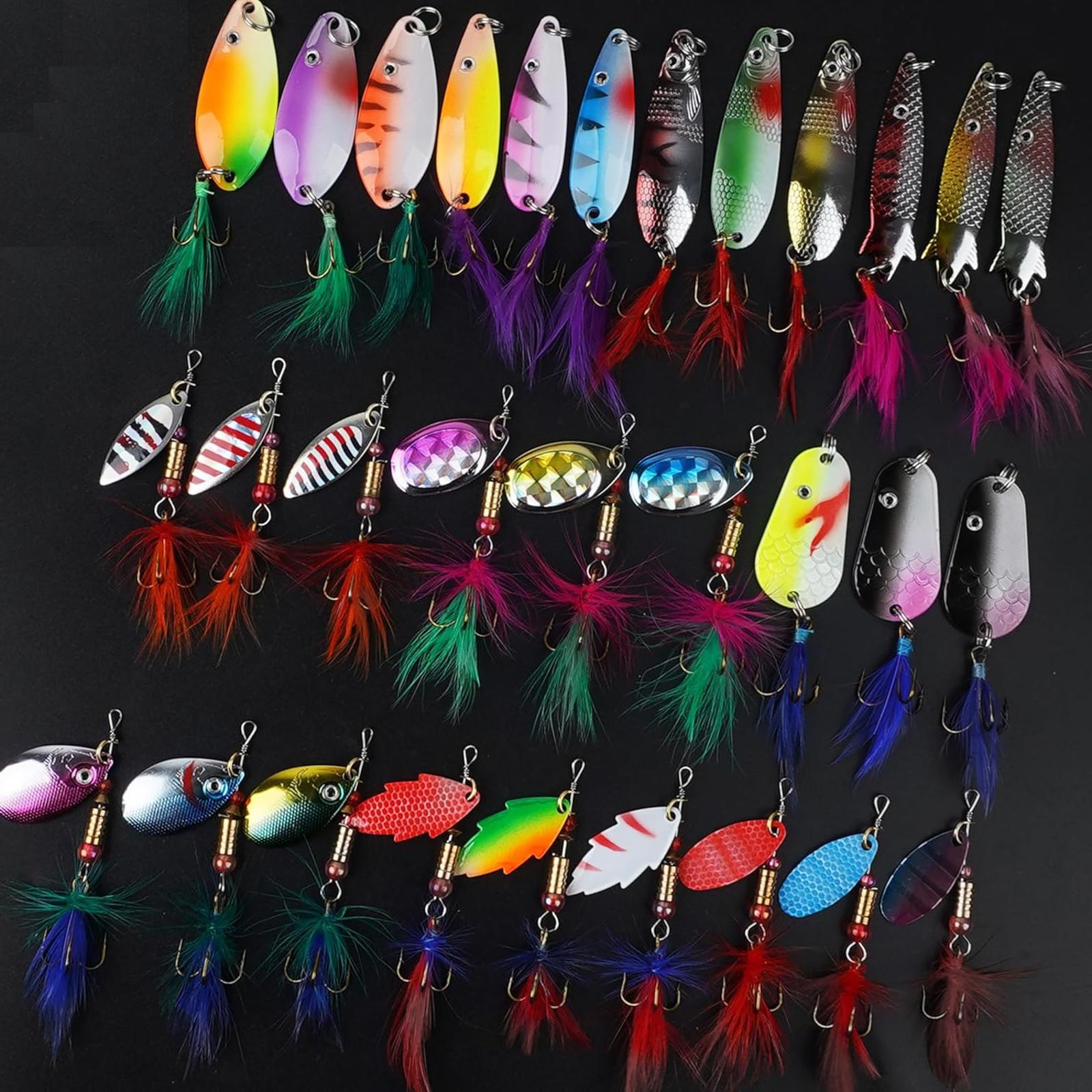 30pc Fishing Lure Set with Feathered Treble Hooks