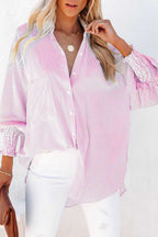 Blue Stripe Striped Casual Shirred Cuffs Shirt