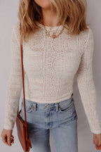 Light Pink Semi Sheer Lace Long Sleeve Cropped Top