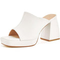 Coutgo Womens 6.5 White Faux Leather Open Toe 4" Block Heel Slide On Mule Shoes