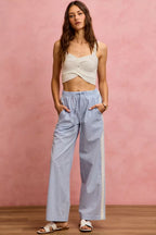 SO ME Wide Check  Pants With Side Lace Trim And Piping