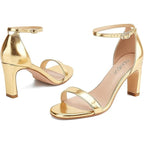 Teaieui Womens Size 8 Shiny Gold 3" Heel Open Toe Ankle Strap Sandal Shoes