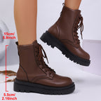 Women’s Round Toe Plus Size Lace-Up Chunky Sole Ankle Boots