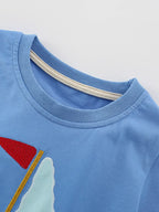 Children's Sailboat Print Tee and Striped Shorts Set