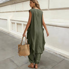 Sleeveless 3D-Cut Resort Two-Piece Set | Top & Pants