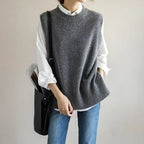 Women's Crew-Neck Loose Sleeveless Knitted Vest Top