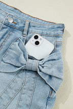 Beau Blue Bow Detail Denim Shorts with Pockets