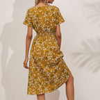 V-Neck Floral Print A-Line Satin Maxi Dress | 8 Colors