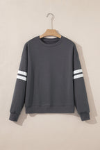 Sky Blue Varsity Striped Detail Drop Shoulder Oversized Sweatshirt