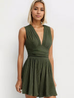 Ruched Plunge Sleeveless Romper