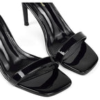 Genshuo Womens Size 9.5 Black 3.5" Heels Open Square Toe Ankle Strap Pumps Shoes