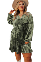Jungle Green Plus Size Velvet Babydoll Mini Dress