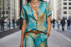 Women's Bohemian Printed Resort Two-Piece Set – 3/4 Sleeve Shirt & Pants