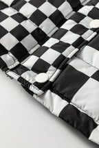 Black Double Checked Stand Collar Cropped Puffer Vest