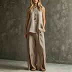Women's Loose Sleeveless Tank Top & Slit Wide-Leg Pants Two-Piece Set