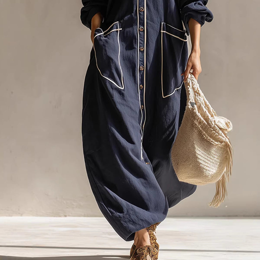 Women's Solid-Color Pullover Jumpsuit – Elegant Commuter Full-Length