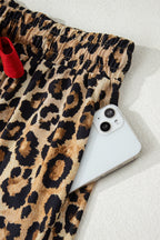 Racing Red Retro Plaid Leopard Print Patchwork Long Sleeve Shorts Pajama Set