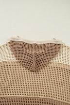 Parchment Colorblock Hollowed Knit Plus Size Hooded Jumper Sweater