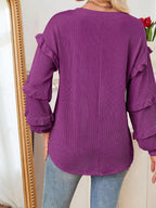Ruffled Long Sleeve Knit T-Shirt