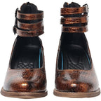 Womens Size 9.5 Copper Black Faux Snake Skin 2.5" Block Heel Mary Jane Shoes